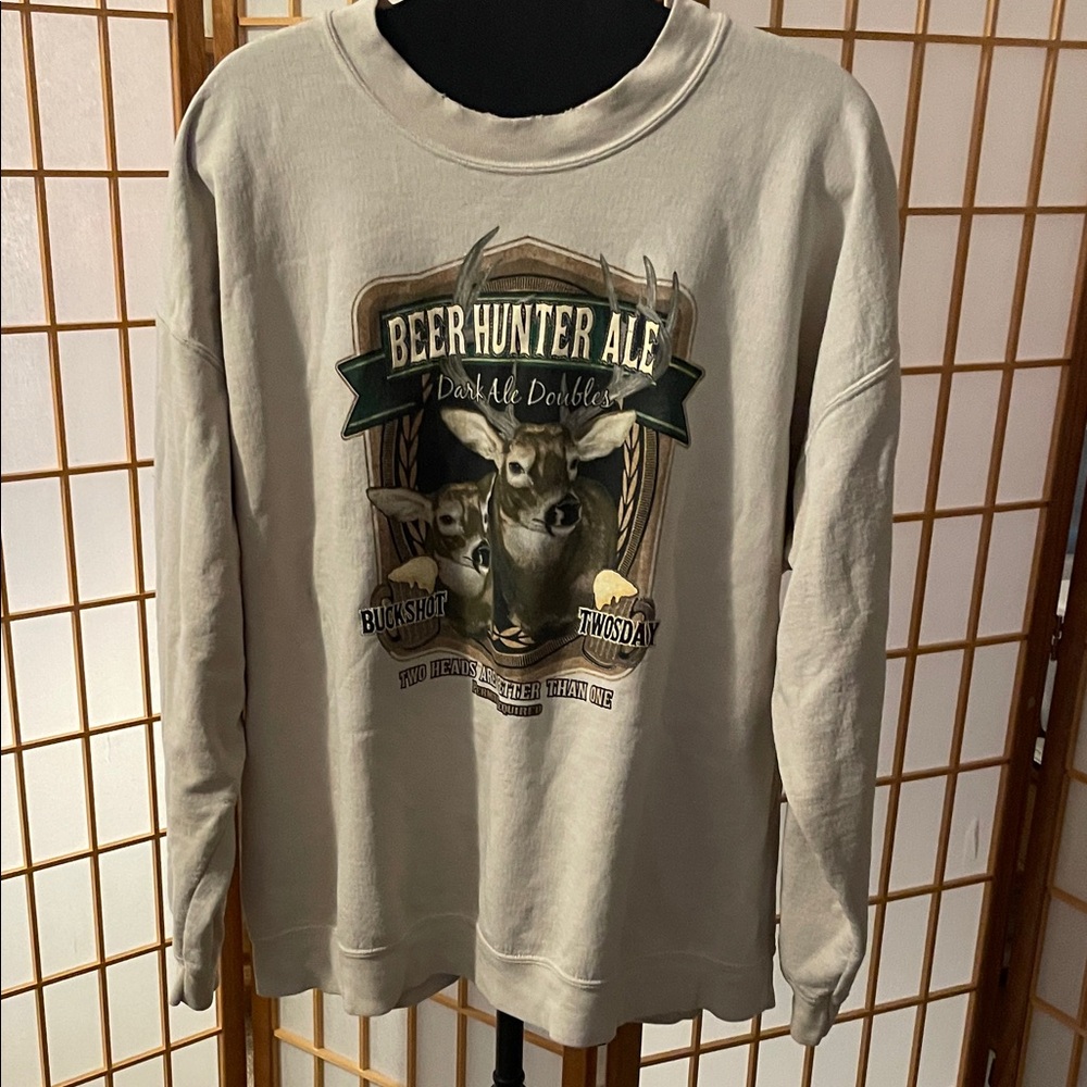 Vintage Beer Hunter Ale Graphic Men's Sweater - Gray